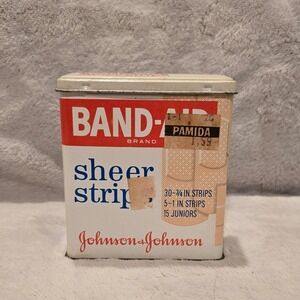 Vintage Band Aid Brand Sheer Strips Tin Johnson Johnson Collectible First Aid‎